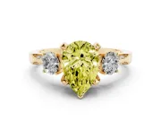 Pear-Shaped Hidden Halo Three Stone Engagement Ring Setting for a Fancy Yellow Lab-Grown Diamond | Yellow Gold