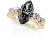 Marquise Three Stone Engagement Ring Setting for a Black Center | Pavé Split Shank | Yellow Gold