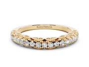 Round Lab-Grown Diamond Shared Prong Half Eternity Wedding Band | Scroll Gallery | Yellow Gold