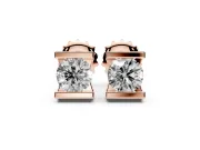 Round Lab-Grown Diamond Bar Set Solitaire Stud Earrings | Open Sides | Rose Gold