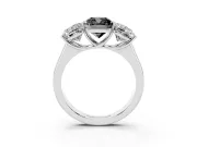 Cushion Cut Three Stone Engagement Ring Setting for a Black Center | Basket Prong Heads | Platinum