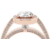 Oval Cut Diamond Halo Pavé Split Shank Ring Set in Rose gold with Prong Setting