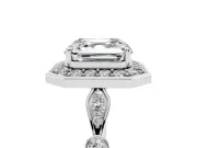 Asscher Cut Vintage Halo Engagement Ring Setting | Bezel Station Shoulders | White Gold