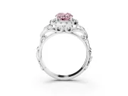 Fancy Pink Oval Cut Diamond Halo Ring Set in Platinum with Scrollwork Band and Prong Setting
