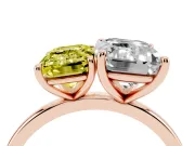 Fancy Yellow Emerald Cut and Emerald Cut Toi Moi Ring Set in Rose gold with Prong Setting