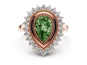 Fancy Green Pear Cut Diamond Halo Ring Set in Rose gold with Milgrain Edge and Round Prong Setting
