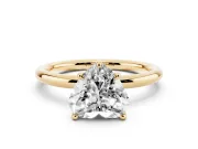 Heart Cut Diamond Solitaire Ring Set in Yellow gold with Thin Band and Prong Setting