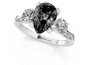 Pear-Shaped Hidden Halo Three Stone Engagement Ring Setting for a Black Center | White Gold