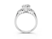 Three-Stone Heart Cut Diamond Ring Set in White gold with Pear Side Stones and Prong Setting