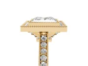 Princess Cut Vintage Milgrain Halo Engagement Ring Setting | Bezel Head | Yellow Gold