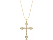 Round Lab-Grown Diamond Bezel Cross Pendant Necklace | Trefoil Ends | Yellow Gold