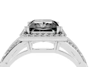 Princess Cut Halo Engagement Ring Setting for a Black Center | Two-Row Pavé Split Shank | White Gold