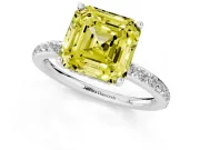 Fancy Yellow Asscher Cut Diamond Pavé Band Ring Set in White gold with Prong-Set Center Stone