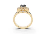 Oval Double Halo Split Shank Engagement Ring Setting for a Black Center | Pavé Strands | Yellow Gold