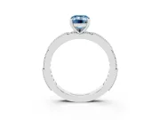 Fancy Blue Emerald Cut Diamond Solitaire Ring Set in Platinum with Slim Pavé Band and Prong Setting