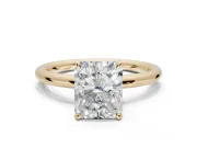 Radiant Cut Hidden Halo Engagement Ring Setting | Thin Plain Band | Yellow Gold