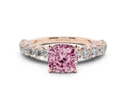 Cushion Cut Shared Prong Engagement Ring Setting for a Fancy Pink Lab-Grown Diamond | Rose Gold