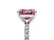 Fancy Pink Asscher Cut Diamond Brilliant Solitaire Ring Set in White gold with Pavé Band and Prong Setting