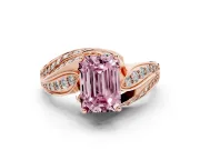 Emerald Cut Bypass Hidden Halo Engagement Ring Setting for a Fancy Pink Lab-Grown Diamond | Graduated Pavé | Rose Gold