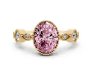 Oval Vintage Engagement Ring Setting for a Fancy Pink Lab-Grown Diamond | Yellow Gold