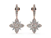 Marquise and Round Lab-Grown Diamond Floral Drop Earrings | Graduated Bar Top | Rose Gold