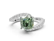 Cushion Cut Bypass Engagement Ring Setting for a Fancy Green Lab-Grown Diamond | Sterling Silver