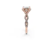 Asscher Cut Diamond Halo Twist Band Solitaire Ring Set in Rose gold with Prong-Set Center Stone