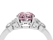 Fancy Pink Oval Cut Diamond Solitaire Floral Ring Set in White gold with Marquise Petals and Prong Setting