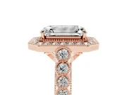 Emerald Cut Milgrain Halo Engagement Ring Setting | Graduated Bezel Accents | Rose Gold