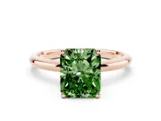 Fancy Green Radiant Cut Diamond Solitaire Engagement Ring Set in Rose gold with Prong Setting and Polished Band