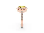 Fancy Yellow Oval Cut Diamond Halo Ring Set in Rose gold with Pavé Shank and Prong Setting