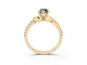 Marquise Leaf Pavé Engagement Ring Setting for a Black Center | Leaf Motif Shoulders | Yellow Gold