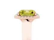 Fancy Yellow Asscher Cut Diamond Halo Ring Set in Rose gold with Cathedral Band and Prong Setting