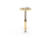 Oval Cut Diamond Halo Pavé Solitaire Ring Set in Yellow gold with Prong-Set Center Stone