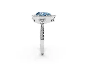 Fancy Blue Pear Cut Diamond Halo Engagement Ring Set in Platinum with Milgrain Pavé Band