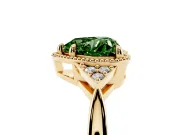 Fancy Green Heart Cut Diamond Milgrain Solitaire Ring Set in Yellow gold with Tapered Pavé Band and Prong Setting