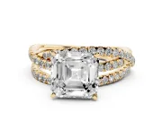 Asscher Cut Twisted Pavé Solitaire Engagement Ring Setting | Three-Strand Band | Yellow Gold