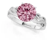 Round Vintage Leaf Solitaire Engagement Ring Setting for a Fancy Pink Lab-Grown Diamond | White Gold