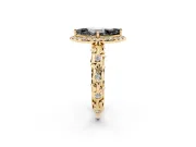Marquise Leaf Halo Engagement Ring Setting for a Black Center | Bezel Accents | Yellow Gold