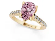 Pear-Shaped Hidden Halo Pave Engagement Ring Setting for a Fancy Pink Lab-Grown Diamond | Claw Prongs | Yellow Gold