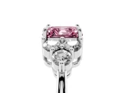 Fancy Pink Asscher Cut Diamond Solitaire Ring Set in Platinum with Cluster Accents on Each Side