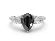 Pear-Shaped Three-Stone Ring Setting for a Black Center | Pear Side Stones | Sterling Silver