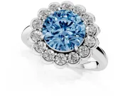 Round Scalloped Cluster Halo Engagement Ring Setting for a Fancy Blue Lab-Grown Diamond | Plain Band | Platinum
