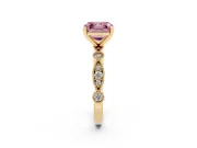 Fancy Pink Asscher Cut Diamond Solitaire Engagement Ring Set in Yellow gold with Milgrain Bezel Accent Band