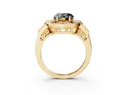 Fancy Black Heart Cut Diamond Milgrain Halo Ring Set in Yellow gold with Split Shank
