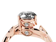 Fancy Black Oval Cut Diamond Solitaire Twist Engagement Ring Set in Rose gold with Pavé Leaf Accents