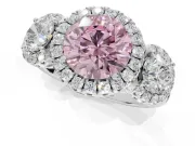 Round Three Stone Halo Engagement Ring Setting for a Fancy Pink Lab-Grown Diamond | Platinum