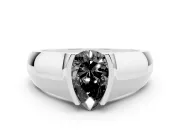 Pear-Shaped Half Bezel Engagement Ring Setting for a Black Center | Wide Band | Sterling Silver