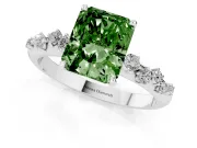 Fancy Green Radiant Cut Diamond Cluster Solitaire Ring Set in White gold with Prong Setting