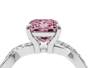 Fancy Pink Princess Cut Diamond Twist Band Solitaire Set in White gold with Pavé Accents and Prong Setting
